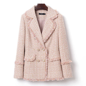 Tweed Suit Female Light Mature Retro Short Lapel Top, Lady's Small Fragrance Jacket