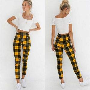 Black and white plaid zipper slim slimming white pants