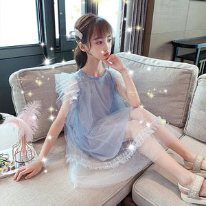 Western Style Girl Princess Dress Net Celebrity Big Kids Net Gauze Dress