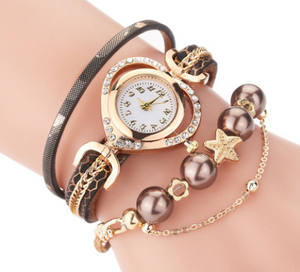 Circle Ladies Pearl Bracelet Watch Fashion Love Diamond Digital Ladies Watch