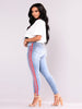 Denim stretch hole fashion ribbon denim high waist pants