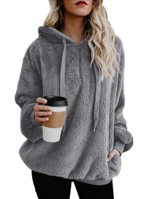 long-sleeved hooded solid color sweater