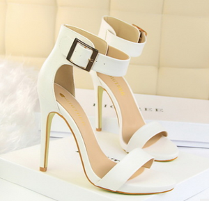 Satin  stiletto platform high heels with buckled sandals