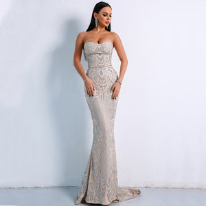 ELEGANT STRAPLESS GEOMETRIC EVENING DRESS