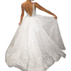 V-neck halter pure white wedding evening dress