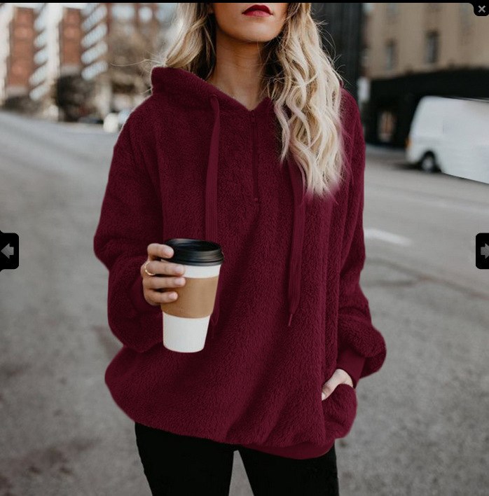 long-sleeved hooded solid color sweater