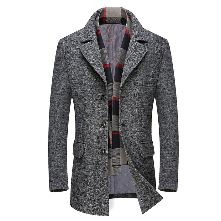 Thick Men Wool Jackets Scarf Detachable Collar Fit Men Overcoats