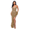 Women's Strapless Backless Sequin Slit Dress