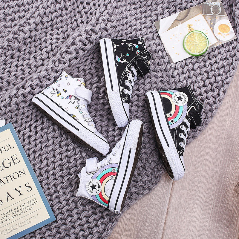 Cartoon Rainbow High-Top Velcro Kids Canvas Shoes