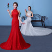 Big red wedding dress bride large size waist fishtail wedding dress palace fishtail tail Korean hanging neck