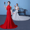 Big red wedding dress bride large size waist fishtail wedding dress palace fishtail tail Korean hanging neck