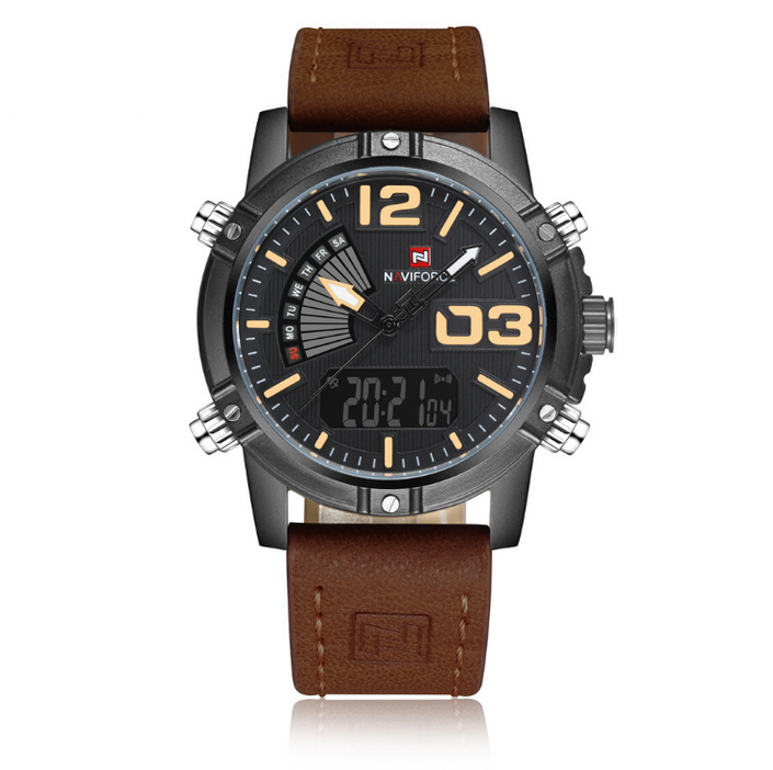 NAVIFORCE Men's Fashion Sport Watches Men Quartz Analog Date Clock Man Leather Military Waterproof Watch