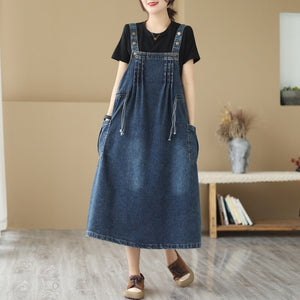 New Live Shot Denim Loose Fitting Korean Version Mid Length Dress For Women