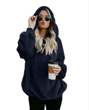 long-sleeved hooded solid color sweater