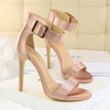 Satin  stiletto platform high heels with buckled sandals