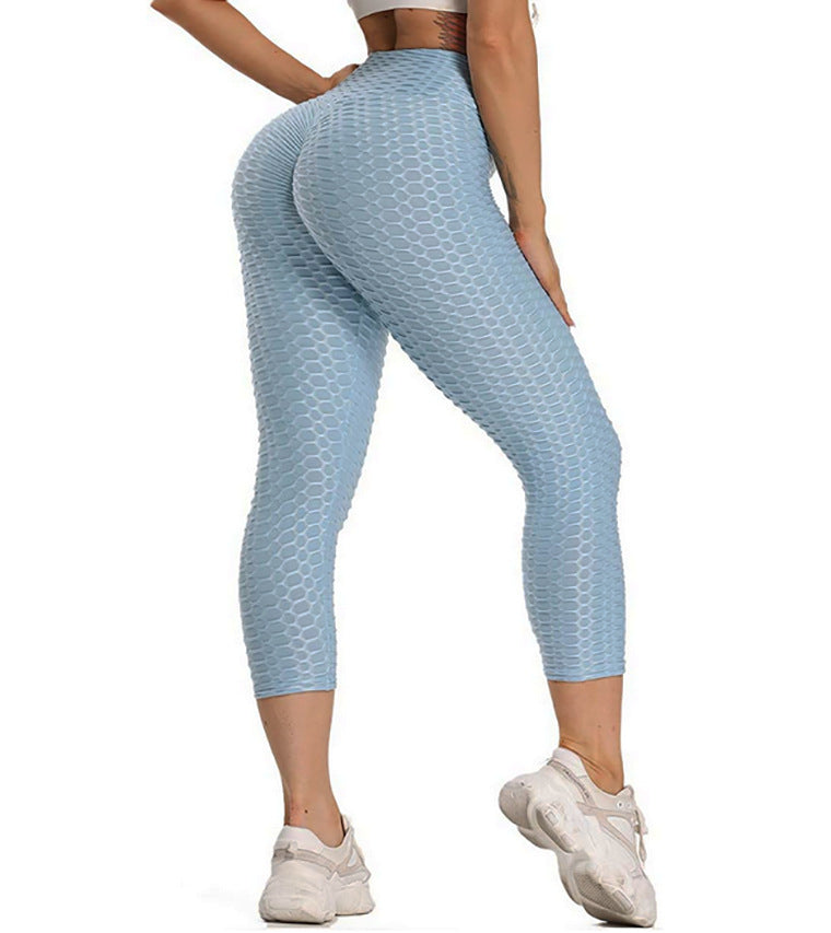 Women Cropped High Waisted Yoga Pants Bubble Hip Butt Lifting Leggings