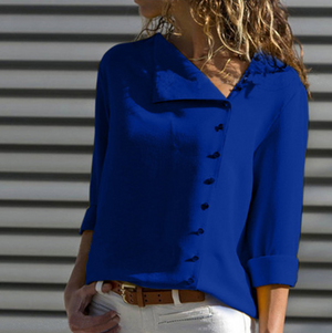 Irregular Oblique Collar Long-sleeved Blouse Shirt