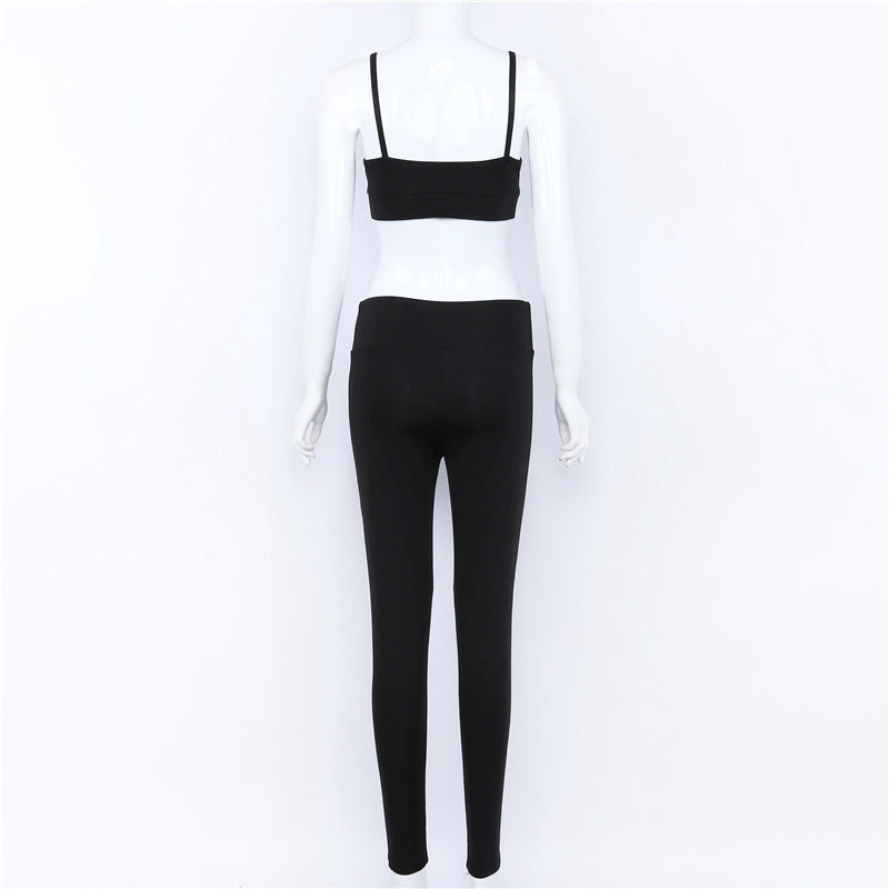 Yoga Set New  Solid Crop Top Long Pant Women Suit Two Piece Set