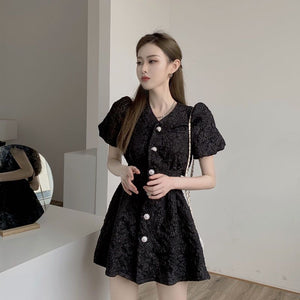 Women's V-neck Small Puff Sleeve Sneaky Design Backless Skirt