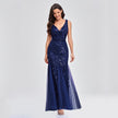 Long Dress Sleeveless V-neck Embroidered Sequin Slim Mermaid Dress