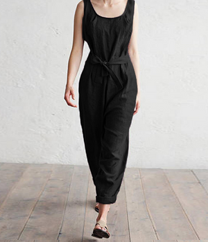 Sleeveless vest elegant high waist belt cotton casual jumpsuit trousers