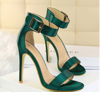 Satin  stiletto platform high heels with buckled sandals