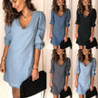 V-neck Short-sleeved Casual Loose Cotton And Linen Dress