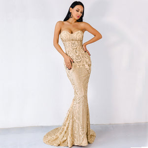 ELEGANT STRAPLESS GEOMETRIC EVENING DRESS