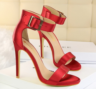 Satin  stiletto platform high heels with buckled sandals