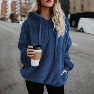 long-sleeved hooded solid color sweater