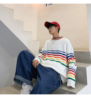 Rainbow Striped Long Sleeve Bottoming Shirt