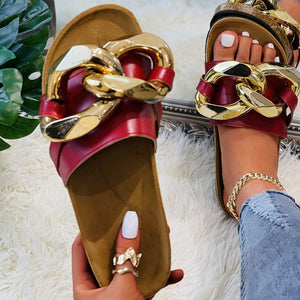 Metal Sandals And Slippers Women Beach Flat Chain Sandals