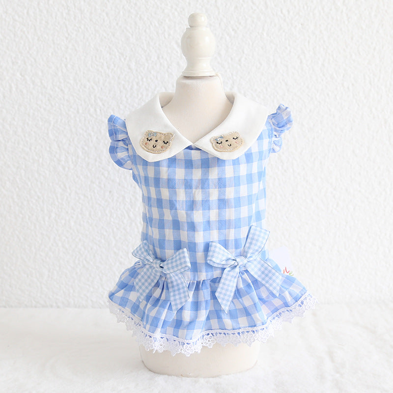 Pet Dog Cat Doll Collar Plaid Skirt