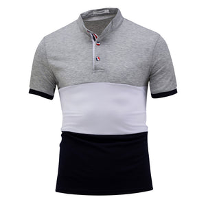 Colorblock stand collar short sleeve T-shirt polo