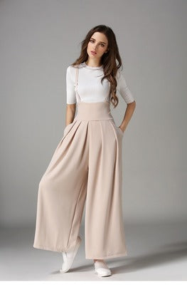 Cropped suspenders wide-leg pants