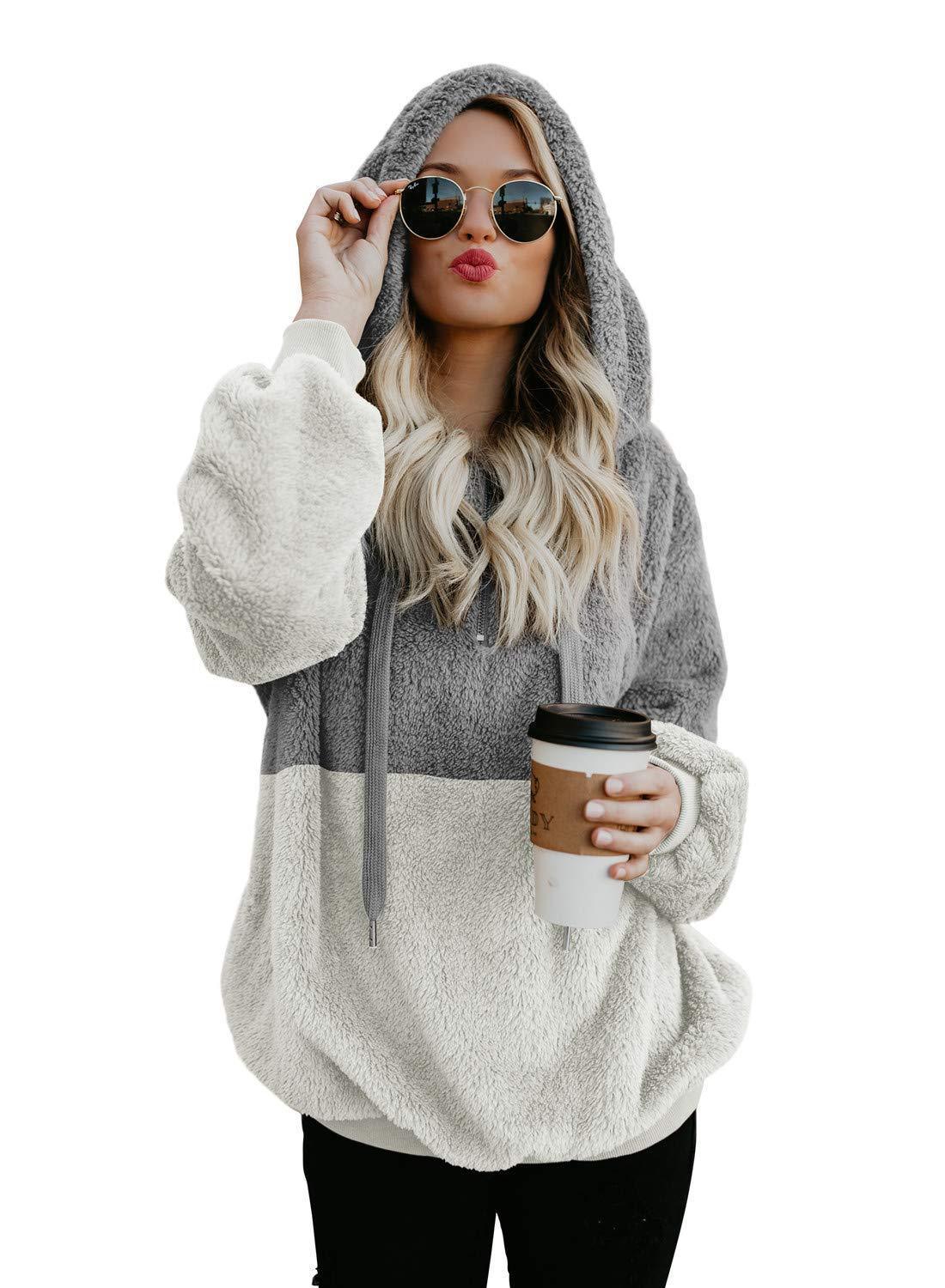 Women's Casual Round Neck Rope Hooded Stitching Sweater Jacket