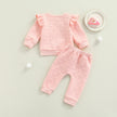 Valentine 2 Pieces Kids Suit Set Solid Color O-Neck Long Sl