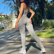 Streetwear Fitness Tracksuit Spring Bodycon Jumpsuit Gray Sleeveless High Waist