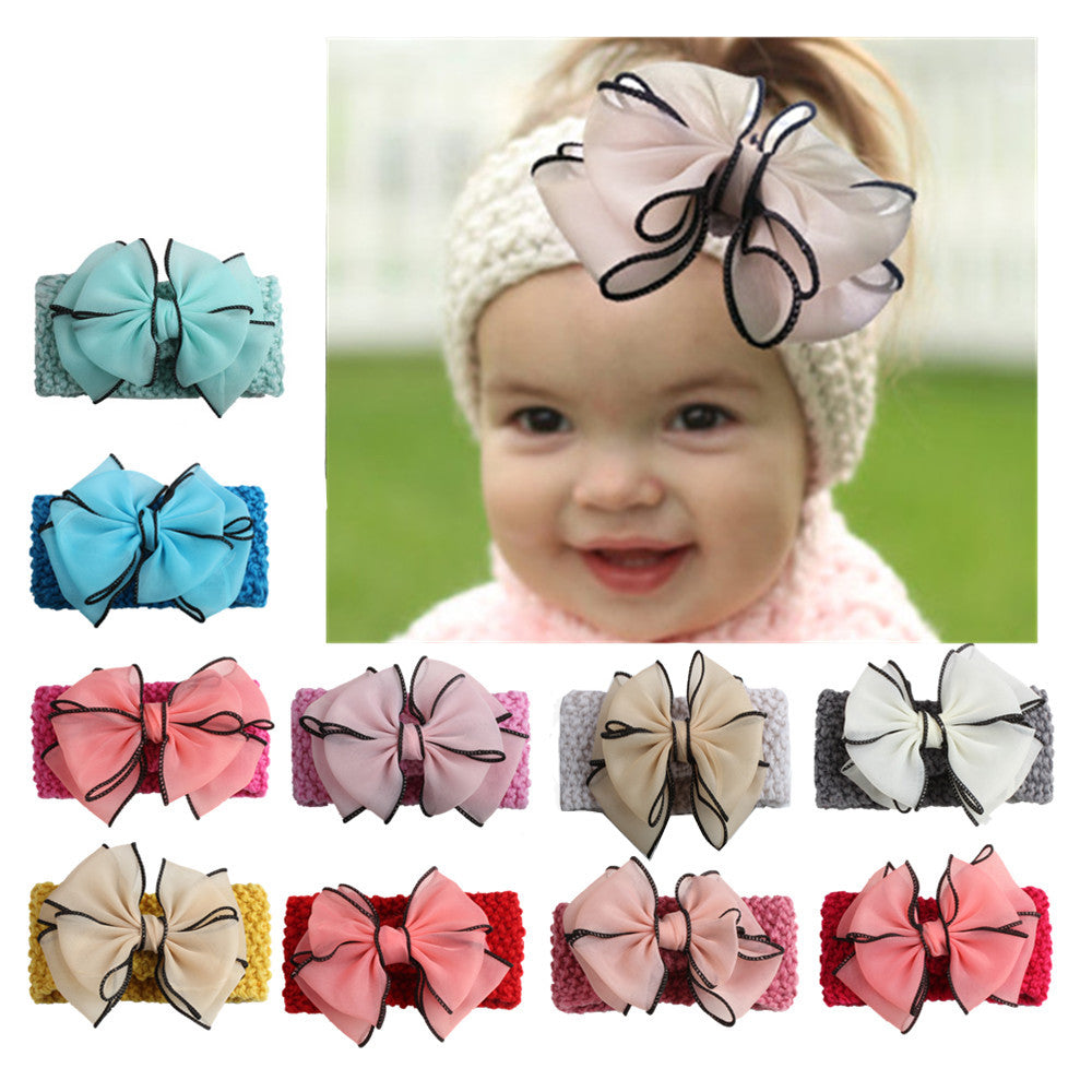 5PCS Wool Knitting Fabrics Bows Infant Headbands Baby Girls Headbands For Girls