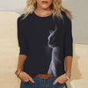 Knitted Long Sleeve Printed Round Neck Women's T-Shirt