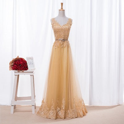 new gold wedding dress skirt host female banquet evening dress party