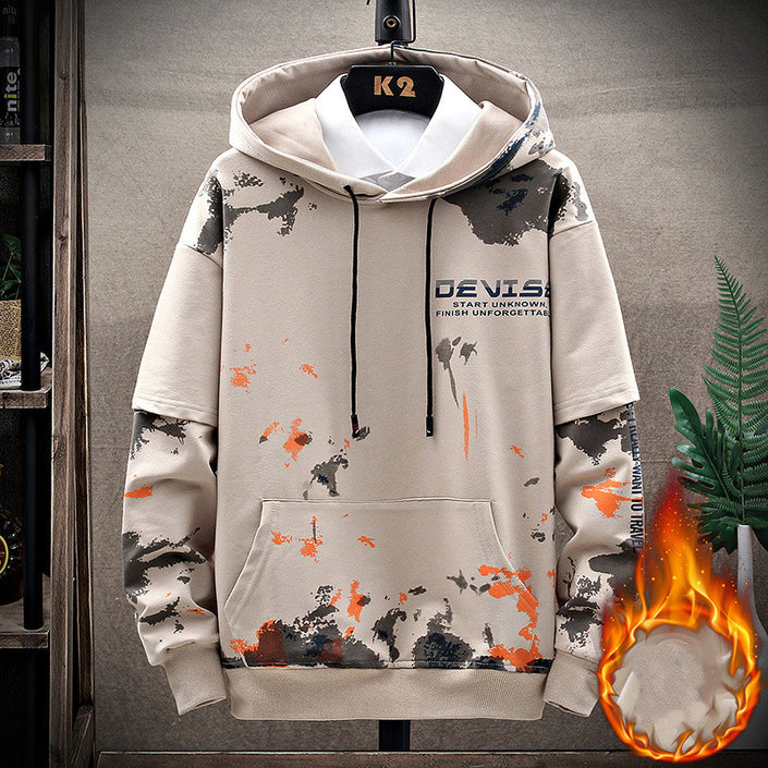 Printed Kangaroo Pocket Casual Sports Hooded Sweater Suit Men