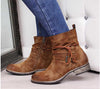 New Round Toe Side Zipper Laces Low Square Heel Ladies Plus Size Short Boots