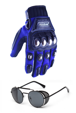 Motorcycle Gloves and Glasses Set