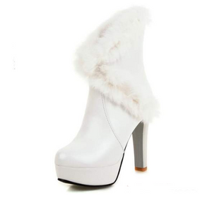 Autumn and winter super high heel thick with rabbit fur white plus velvet tube snow boots