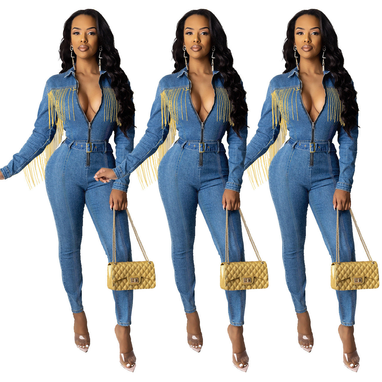 Alpscommerce fashion cool Fringed denim jumpsuit