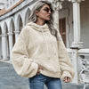 Hooded Solid Color Plush Loose Sweater Women  Sweater