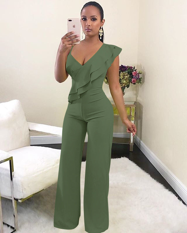 Women shoulder ruffled jumpsuit