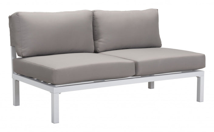 White and Gray Sunproof Fabric Armless Aluminum Loveseat