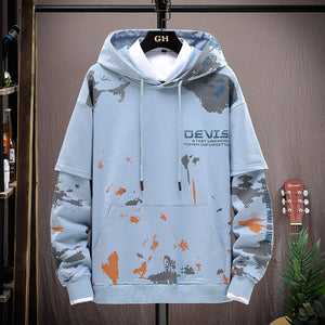 Printed Kangaroo Pocket Casual Sports Hooded Sweater Suit Men